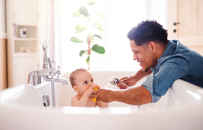 baby in bathtub. 